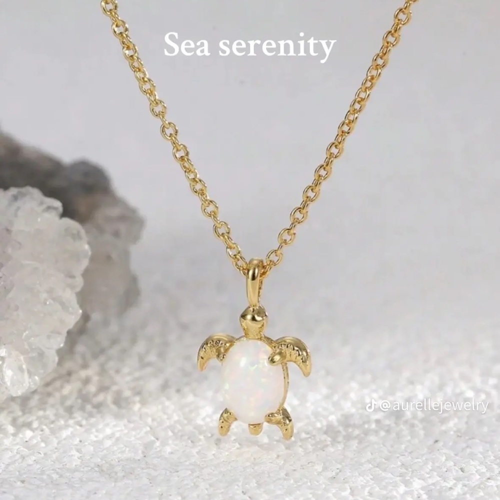Aurelle Sea Serenity Gold Opal Sea Turtle Necklace